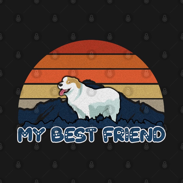 My Best Friend Great Pyrenees Striped Sunset Mountain Background Design - Gift for Great Pyrenees Lovers by HarrietsDogGifts