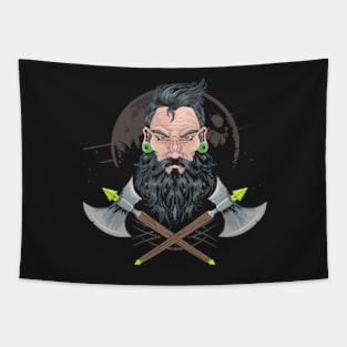 warrior-beard-men-piercing design Tapestry