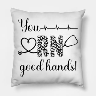 You RN Good Hands! [black with leopard print] Pillow