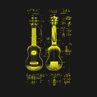 Neon Yellow Ukulele Da Vinci Blueprint T-Shirt