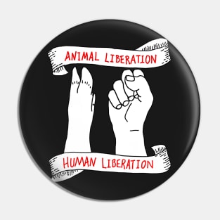 ANIMAL LIBERATION HUMAN LIBERATION - Pig Paw & Human Fist Design Pin