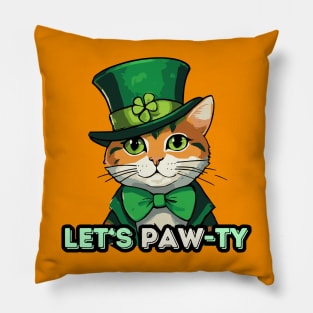 Let's Pawty St Patricks Day Cat Pillow