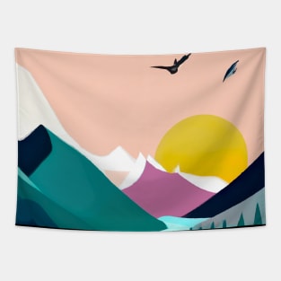 Forest Mountains Sunset Tapestry