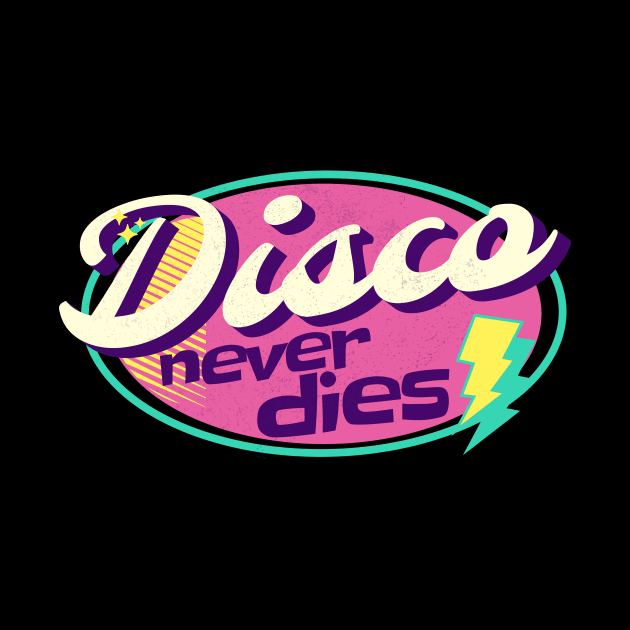 DISCO  - Never Dies Retro (pink/yellow/teal) by DISCOTHREADZ 