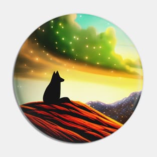 Dog Watching Winter Solstice Sunrise Pin