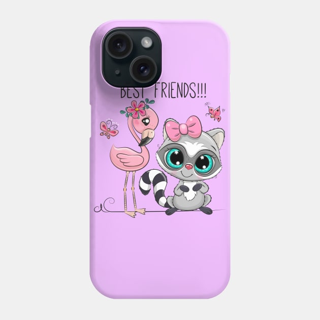 Cute raccoon and pink flamingo. Good friends are animals. Phone Case by Reginast777