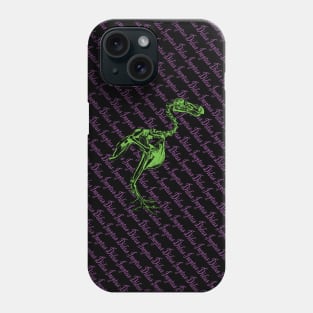 Didus Ineptus Dodo Skeleton from old science book Bright green and purple 80's colors Phone Case