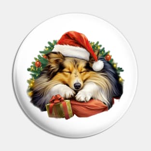 Lazy Shetland Sheepdog at Christmas Pin