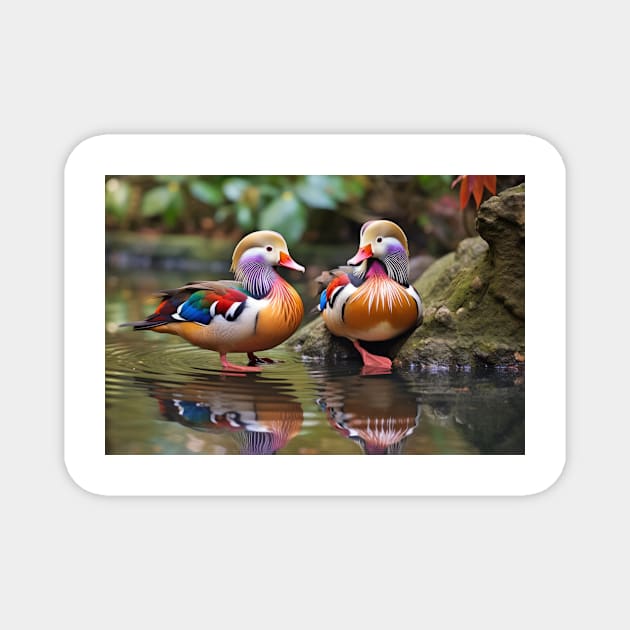 Mandarin duck Animal Bird Wildlife Wilderness Colorful Realistic Illustration Magnet by Cubebox