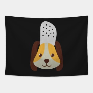 cute doggo with croc on the head black Tapestry