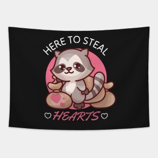 Here to Steal Hearts Funny Valentines Day Racoon Tapestry