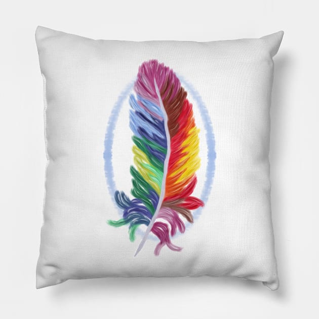 Colorful Bird Feather Pillow by Lighttera