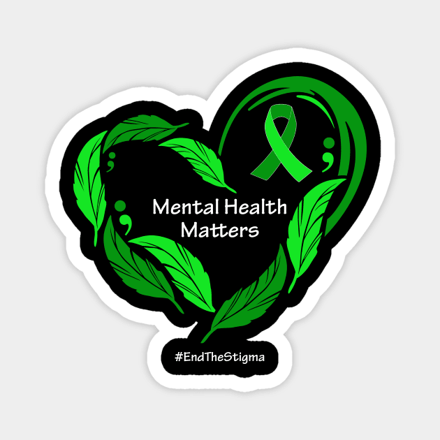 Mental health matters; feather heart, white type Magnet by Just Winging It Designs