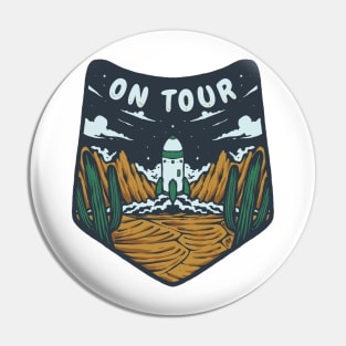 Spaceship Desert Badge Illustration Pin