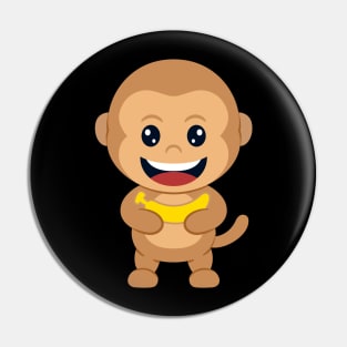 cute monkey holding banana cartoon Pin