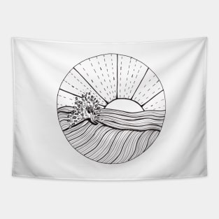 Surfing Abstract Ink Illustration Tapestry