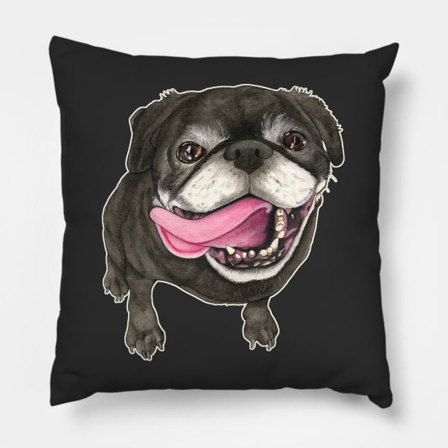 Dog Black Pug Pillow by PaperTigress