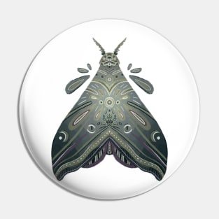 Graphic Purple, Green, and Grey Moth Sketch Artwork Pin