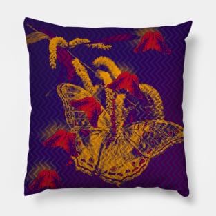 Red radioactive butterflies in glowing landscape Pillow