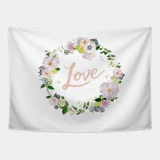 Love Pink Flower Wreath Tapestry