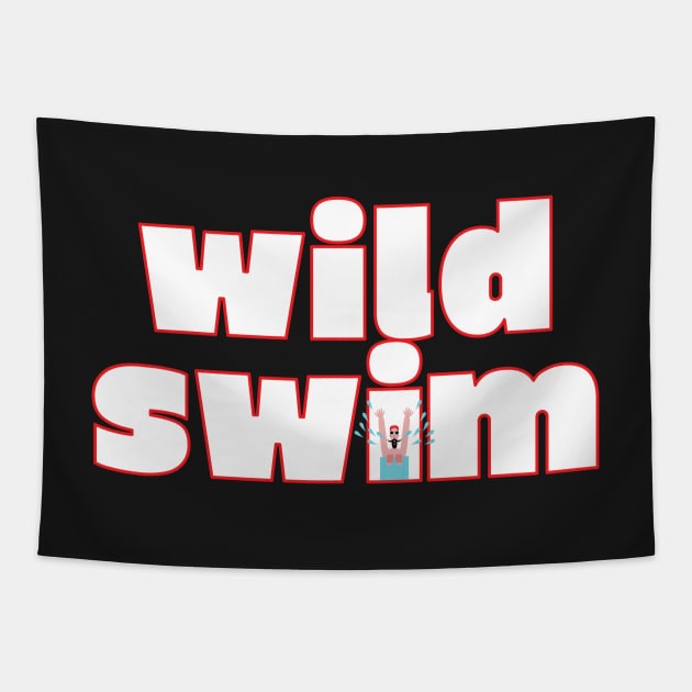 Wild Swimming Man Tapestry by krisevansart