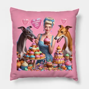 Greyhound Dogs, Pin-up Girl, and a Retro Bakery Pillow