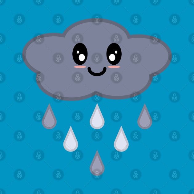 Kawaii Cute Happy Stormy Rain Cloud in Blue by Kelly Gigi