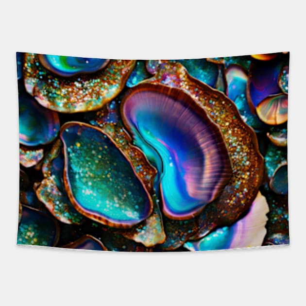 Glittery Colorful Clam And Shell Texture Tapestry by Sonja818