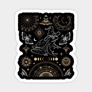 Witchy Frog Under Moon Phases, The Magician with Wizard Hat, Dark Academia Magnet