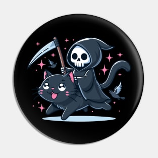 Grim Reaper Riding Black Cat Pin