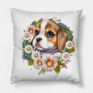 Floral Beagle Pillow