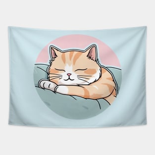 Cute sleepy  orange cat Tapestry