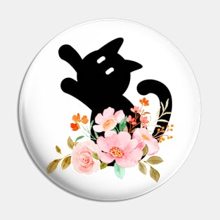 Floral Black Cat Pin