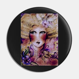 DEEP FLORAL WOODLAND ART DECO DOLLY FAIRY GIRL PINK PURPLE DAMSON Pin