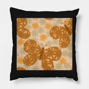 Warm Mustard and Caramel Floral Butterflies Pillow