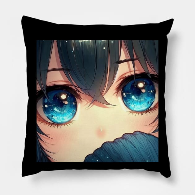 Anime Eyes - Sad Girl Blue Pillow by AnimeVision