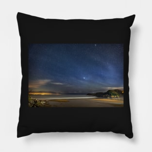 Caswell Bay on Gower in Wales at Night Pillow