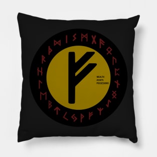 Yellow Fehu Elder Futhark | Viking Rune Symbol Pillow