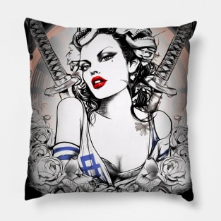 Geishas and Bushido, Eastern Culture Graphic T-shirt 21 Pillow