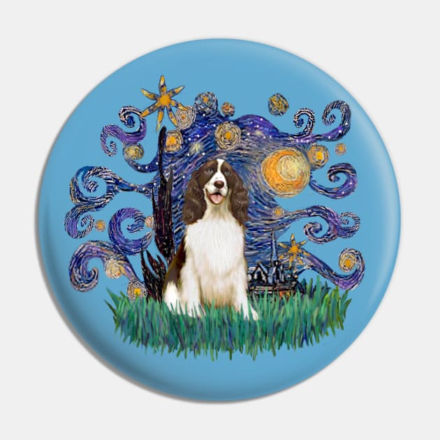 Starry Night Derivative Featuring a Brown and White English Springer Spaniel Pin by Dogs Galore and More