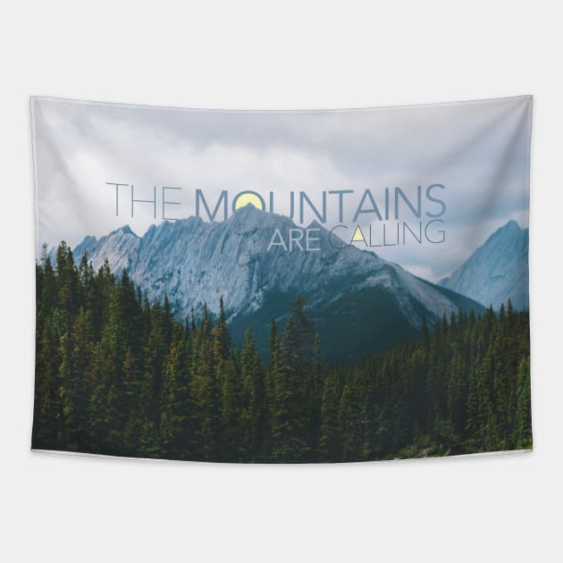 The Mountains Are Calling Typography Design Tapestry by Admkng