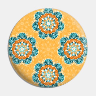 Floral Mandala Tile in Orange & Teal Pin