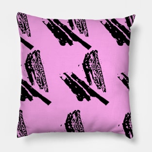 Black intricate fragments on a purple surface. Pillow