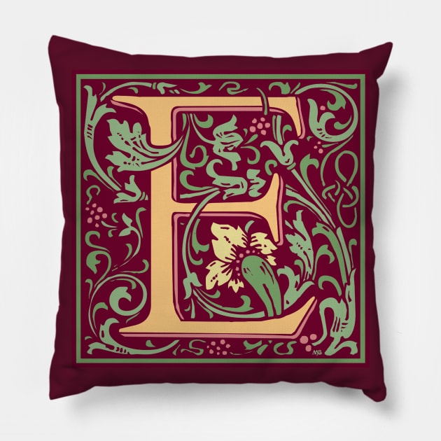 William Morris Vintage Letter E Pillow by MatchbookGraphics