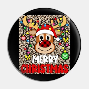 Merry Christmas Funny Reindeer Xmas Family Pajamas Leopard Pin