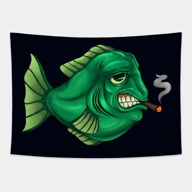 Smoking Fish Tapestry by Yadoking