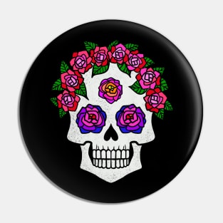 Halloween Skull with Rainbow Roses Pin