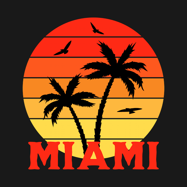 Vintage Colorful  Miami sunset palm trees by Cute Tees Kawaii