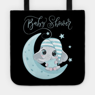 Baby shower Mommy to be Hello little One Sweet little elephant on a moon in pajamas cute baby outfit Tote