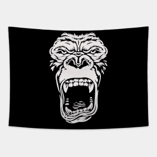 Wild Gorilla Face Minimal Black and White Tapestry